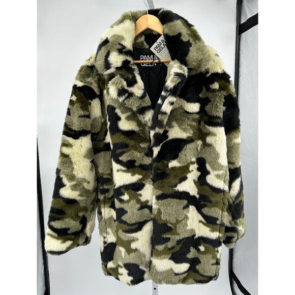 Pam & Gela Camo‎ Faux Fur Coat M/L $595 - Picture 6 of 16